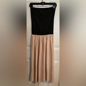 Black and Blush Two-Tone Tube Midi Dress Small